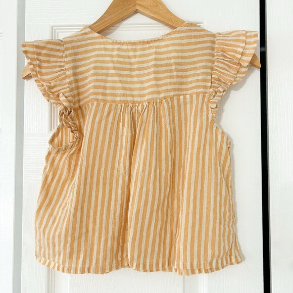 Francesca’s Mi Ami Yellow White Striped Flutter Sleeve Top Women’s Size Medium - Picture 3 of 5